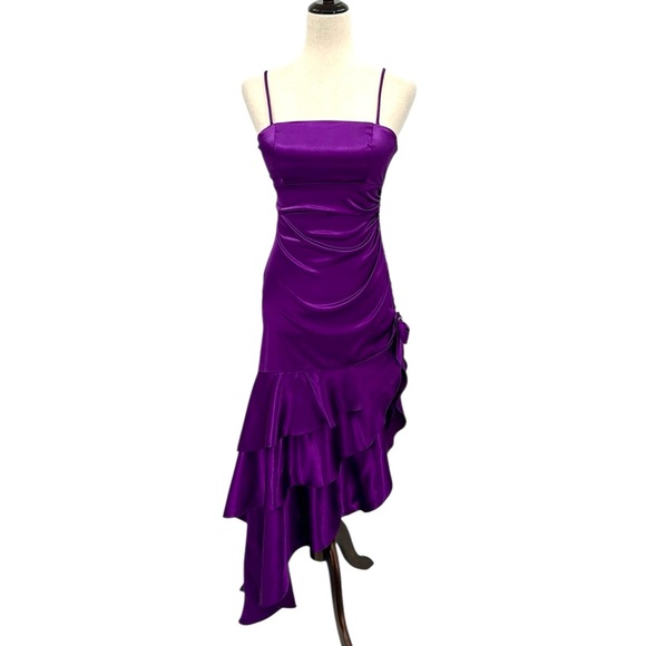 Blondie Nites Dresses & Skirts - VTG Blondie Nights Y2K Asymmetrical Dress Sz 3‎ Purple Ruffled Prom Whimsigoth